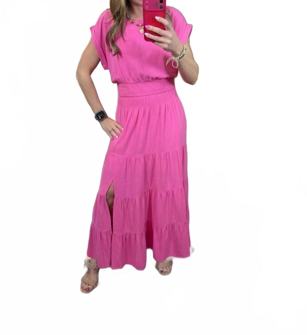 NEW WISHLIST two piece linen midi skirt set in fuchsia